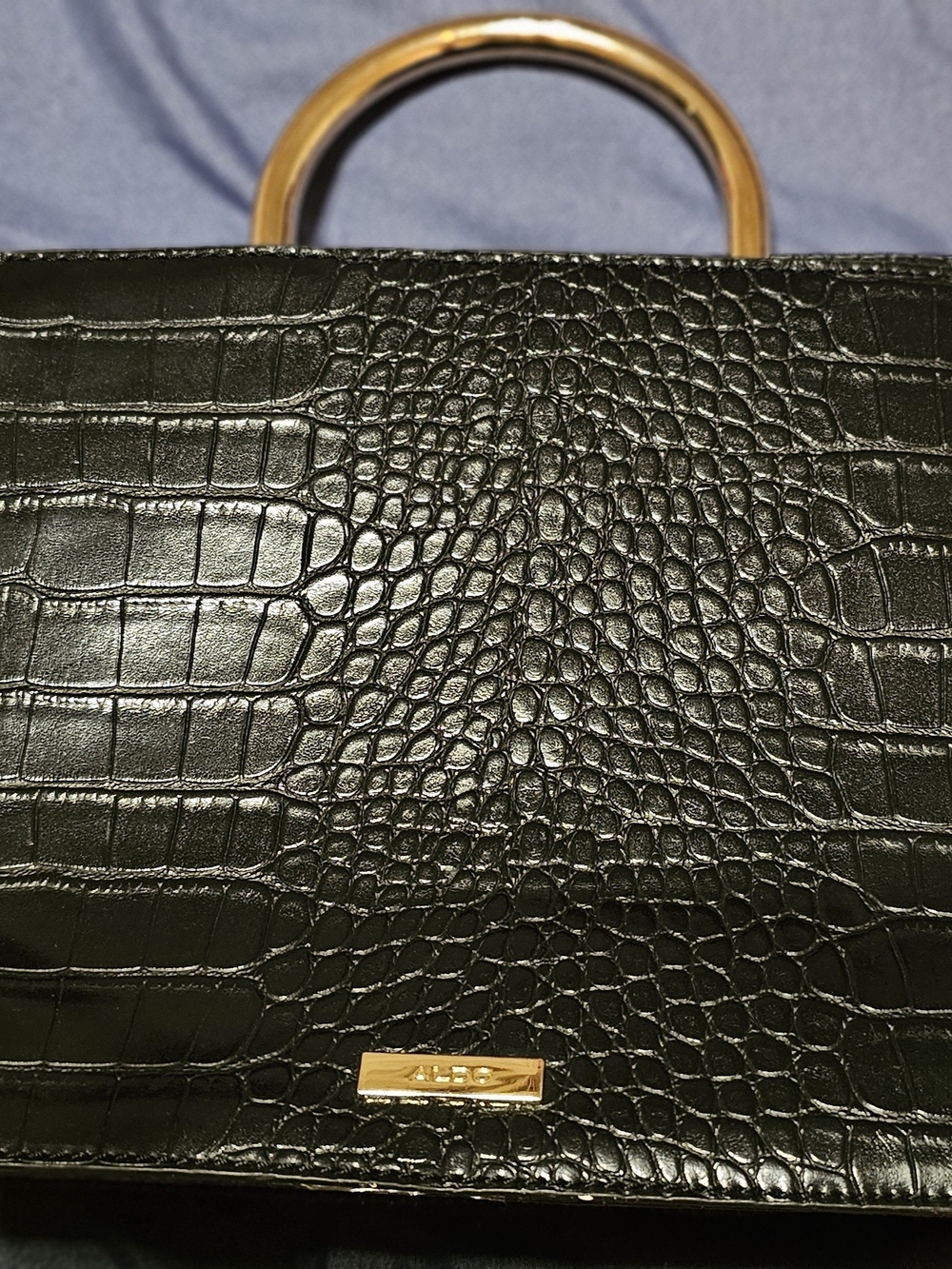 Aldo Black Croc-Embossed Top-Handle Bag